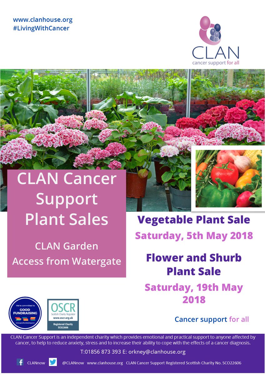 CLAN Orkney will be holding its annual vegetable plant sale this Saturday (5th May) in the CLAN garden. CLAN's flower & shrub sale will take place on 19th May.  For more information, please contact the centre on 01856 873393 or email orkney@clanhouse.org #Orkney #VegetableSale
