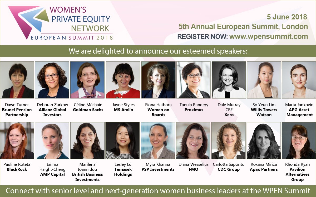 WPEN_'s tweet photo. We are very excited to announce some of our distinguished speakers for the 5th Annual Women's Private Equity Network Summit taking place in London on 5th June 2018. Only a limited amount of Early Bird passes available, register and secure your place today! https://t.co/zf0PbWueeR https://t.co/1NOVFxh1hI