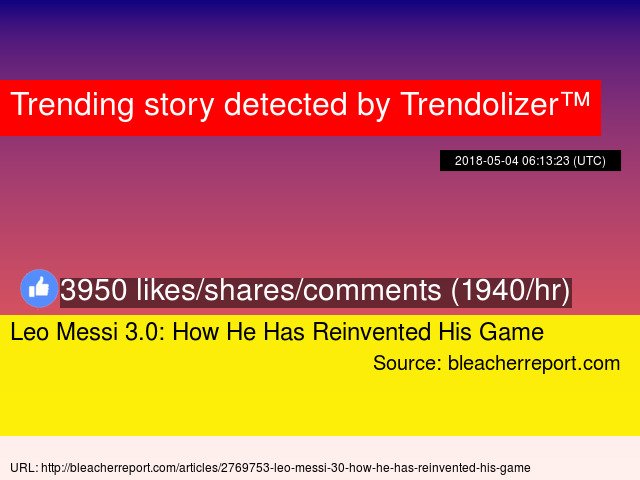 Trendolizer's tweet image. #LeoMessi 3.0: How He Has Reinvented His Game #king #sameplayer #LionelMessi trendolizer.com/2018/05/leo-me…
