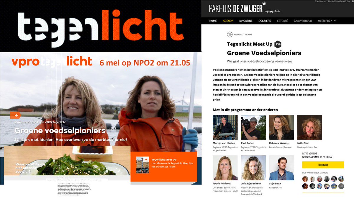 In VPRO Tegenlicht as. zondag, over groene voedselpioniers en hoe ze de markteconomie overleven (of niet).  Met o.a. <a href="/zeewaar/">Zeewaar</a> en <a href="/DutchWeedBurger/">The Dutch Weed Burger</a> en vele anderen. Kom 9 mei meepraten met ons in Pakhuis de Zwijger.
vpro.nl/programmas/teg…