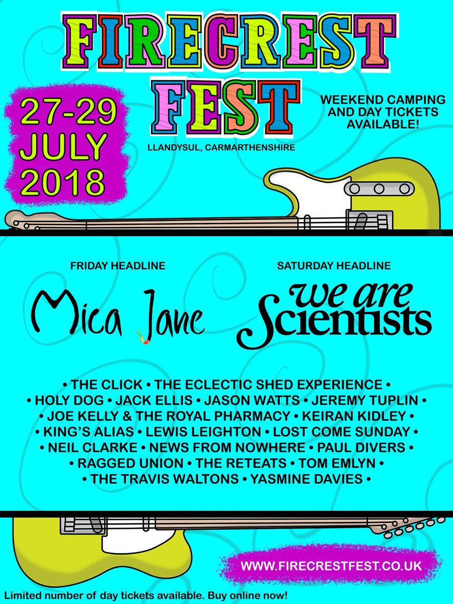 LINE-UP NEWS! <a href="/wearescientists/">We Are Scientists</a> will be headlining the Saturday at Firecrest Fest! Mica Jane to headline the Friday! #FirecrestFest #MusicFestival #Wales #music #Food #drink
#sun #fun