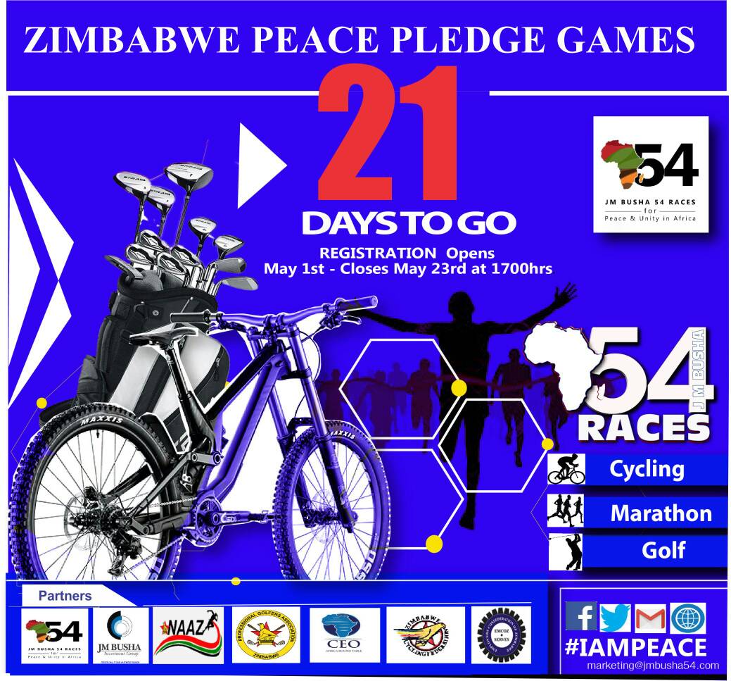 JM_BUSHA54Races's tweet photo. Did you know that its now 21 Days before our 2nd Edition of @JM_BUSHA54Races PEACE Pledge games. #Participate4Peace in Marathon, Cycling&amp; Golf #iampeace @njcazim @PachikoroZW @lnmanzini @OpenSpaceZW @retweet263 @ZimPeaceClubs @Great_Indaba @taytbells @Y4pdZ https://t.co/g0vRmoHbSI