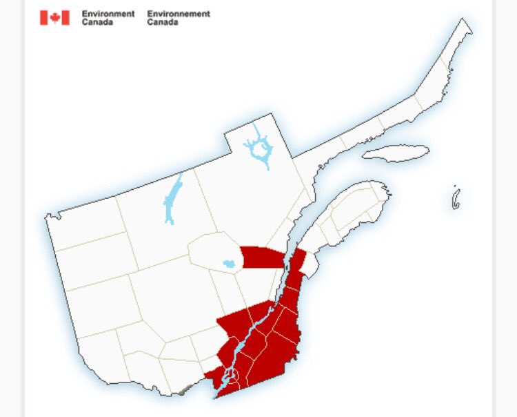 LoriGrahamMTL's tweet photo. Enjoy the dry start to the day.
#Rain moves in midday and continues through this evening w a risk of #thunderstorms.
Widespread #WindWarnings in effect for southern Quebec for gusts of up to 90 km/h this evening.
#RainfallWarnings for #Townships & #Beauce for 25-45mm
@CTVMontreal https://t.co/ZfplDpLNPH