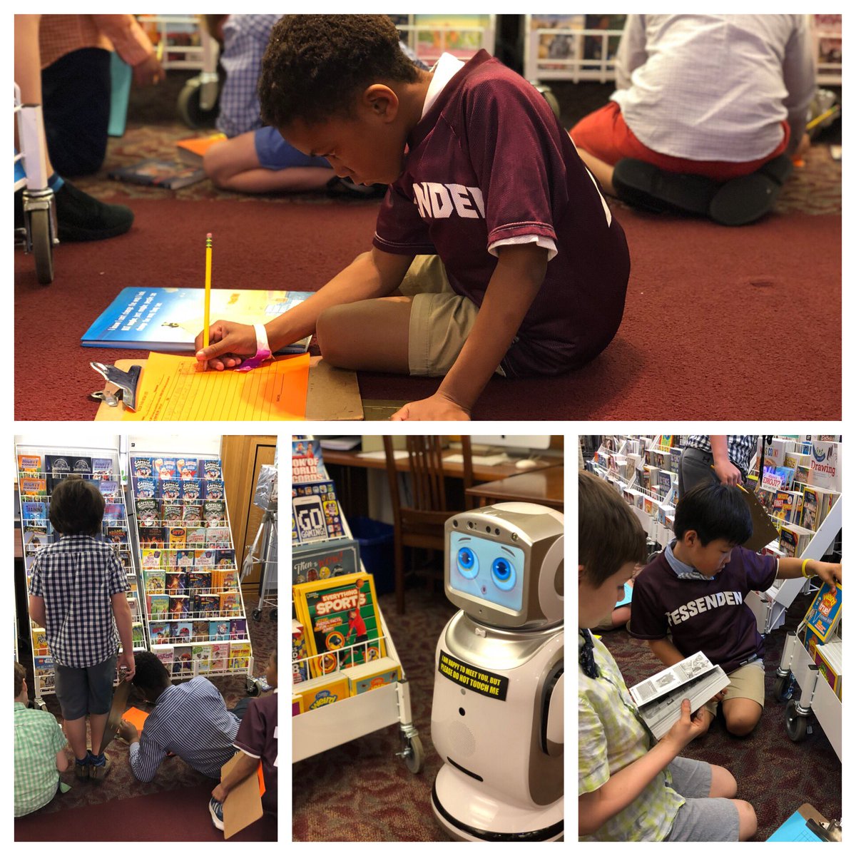 fessy's tweet photo. Boys are loving this year’s robot-themed book fair! #bookfair #robotslovereading #reading @FessyLibrary https://t.co/CeGgjC9GsJ