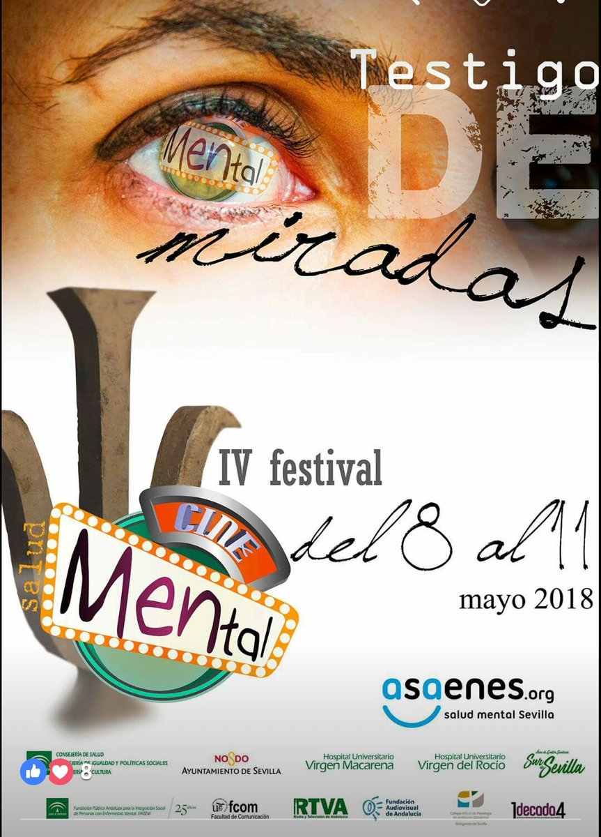🎬Os invitamos a ver el vídeo promocional #IVFestivalCineMental
de la sesión matinal del día 9 de mayo (11.00 h) 👉<a href="/HUVMacarena/">Hospital Virgen Macarena</a>
#SaludMental #Cortos
¡Te esperamos!👏👐
'Somos #TestigodeMiradas' en
Pincha y lo verás👉saludcinemental.org