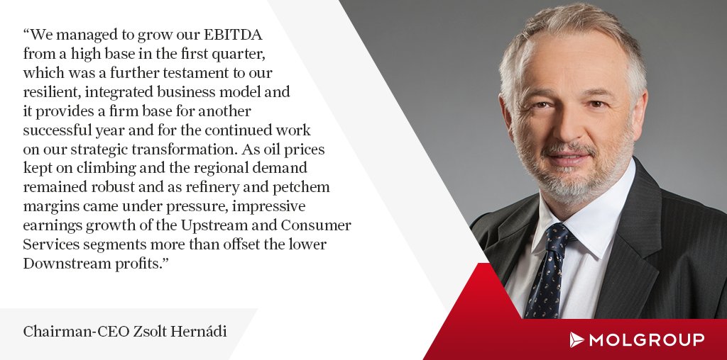 Charmain-CEO Zsolt Hernádi on MOL Group's Q1 2018 results: “We managed to grow our EBITDA from a high base in the first quarter, which was a further testament to our resilient, integrated business model." molgroup.info/en/media-centr…