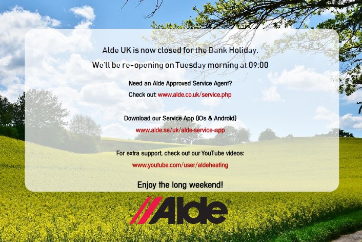 AldeUK's tweet photo. We'll be back on Tuesday - but until then we'll be chasing the sunshine! β Enjoy the long weekend everyone! π #AldeHeating @AldeUK #MayBankHoliday https://t.co/GUfR9TNwre
