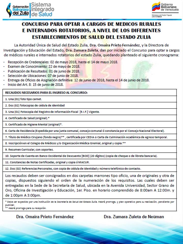 benitocapri's tweet photo. Información: Concurso para optar a cargos de Médicos Rurales e Internados Rotatorios, a nivel de los diferentes establecimientos de salud del estado Zulia. https://t.co/Z5mfeK67P3