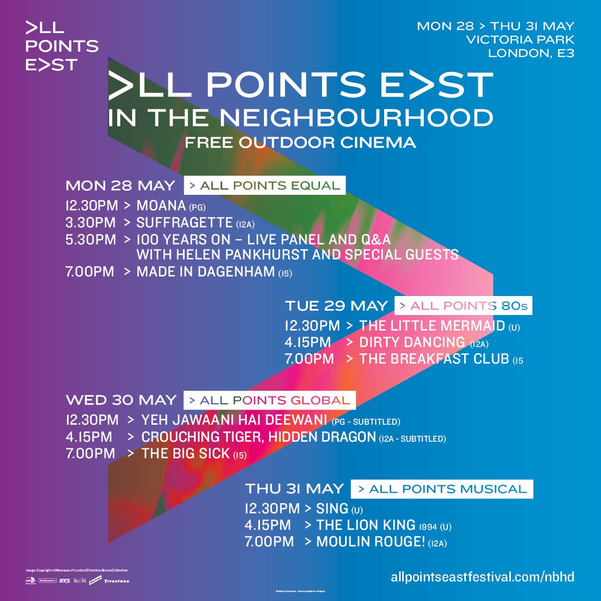allpointseastuk's tweet image. FREE CINEMA LISTINGS + FREE LIVE MUSIC ❯ In the Neighbourhood
Mon 28 - Thurs 31 May

Hugely excited to unveil the line up of films for our free outdoor cinema   screenings and the incredible list of musical guests joining us at In The   Neighbourhood!