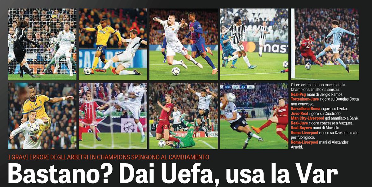 gago_mario's tweet photo. En @Gazzetta_it hoy: “Los errores graves en Champions empujan el cambio. ¿Bastan? Uefa, usa la VAR”
Errores en:
#RMPSG
#TOTJUV
#BARROM
#JUVRM
#CITYLIVERPOOL
#RMJUV
#RMBAY
#ROMLIV https://t.co/Xwa0qzLtE6
