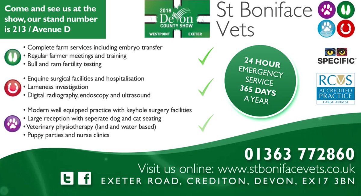 Did you see our article in the Crediton Courier on Friday?

We are honorary vets for the 4th year!

Pop along and see the team, we have a stand by the Livestock hall - Stand Number 213 / Avenue D

Read the article here - stbonifacevets.co.uk/news-article/f…