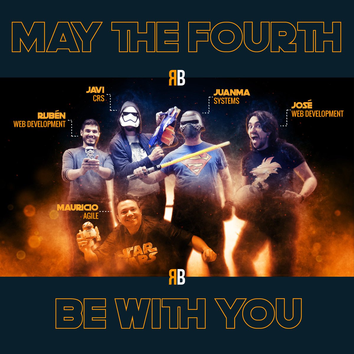 roiback's tweet photo. The IT team in Palma wishes you a happy Star Wars Day. 
@Roiback_Tech
 
#maythe4thbewithyou #starwarsday #roiback #hotels #hoteliers #bookingengine #onlinemarketing #digitalmarketing #seo #discoveryourpotential https://t.co/3eenObEiu2