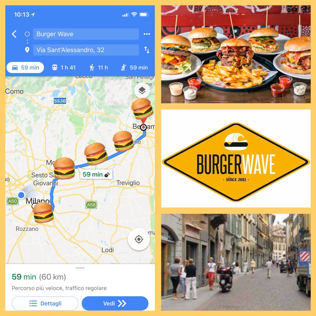 La famiglia si allarga, stiamo per aprire a Bergamo! Se volete venirci a trovare, ci troverete in Via Sant’Alessandro 32/A. 
La strada è facilissima, basta seguire gli hamburger lungo il percorso 🔜 🍔🚘🍔
#burgerwave #burgerwavebergamo