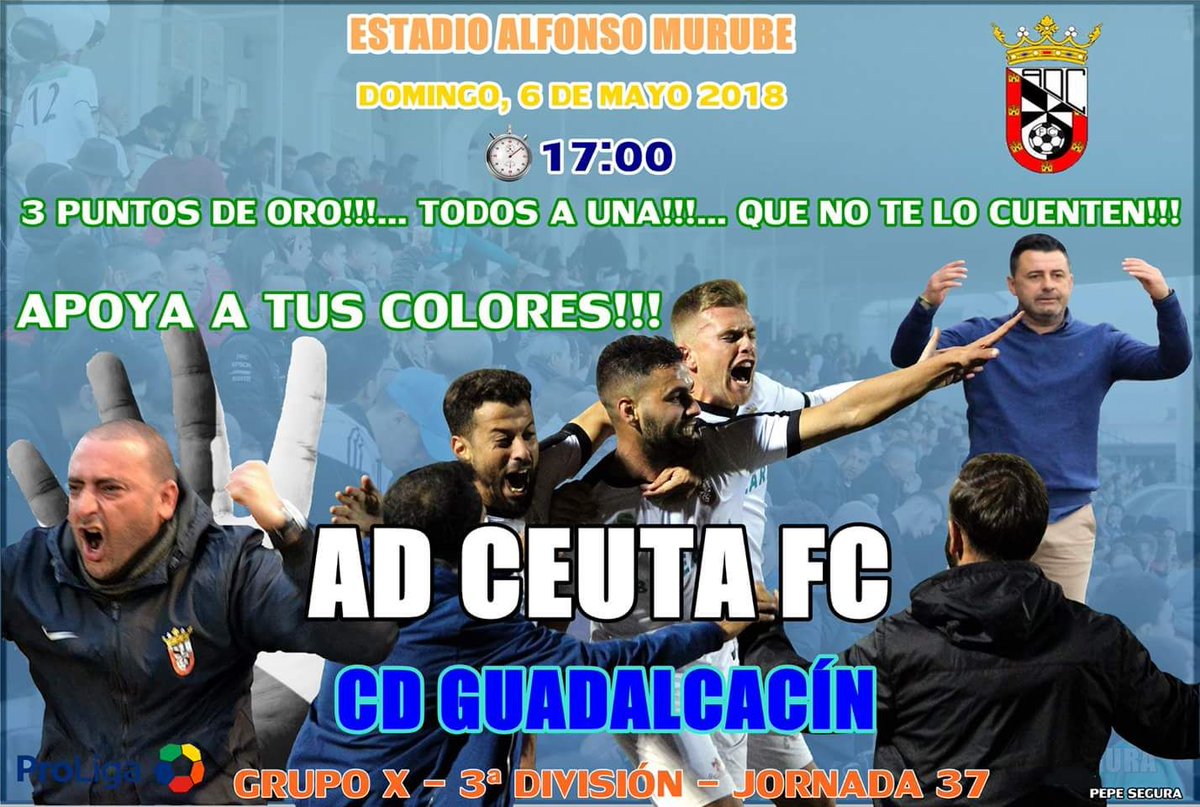 AlbertoVazqe's tweet photo. Visitamos el Alfonso Murube, de los mejores estadios de la categoría, ante un rival q lo dará todo para estar en 2°B... Domingo a las 17:00 @ADCeuta_FC - @CDGuadalcacin a por la victoria!!! #J37 #3DivGX #ProLiga #VamosGuada #CadaVezMasCerca #JugarDisfrutaryGanar #IlusiónPasiónyFe https://t.co/trA7aft6ev