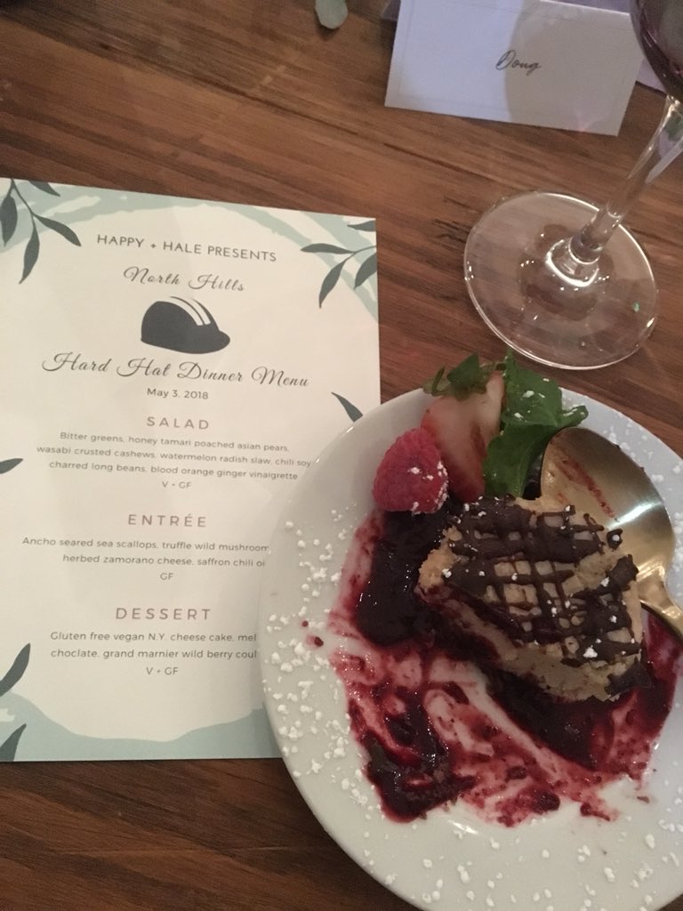 Last night was <a href="/HappyandHale/">happy + hale</a>'s "hard hat dinner" for the new #NorthHills location. It officially opens in one month, but we christened the space with good vibes last night. Can't wait for it to open to the public on June 5th.