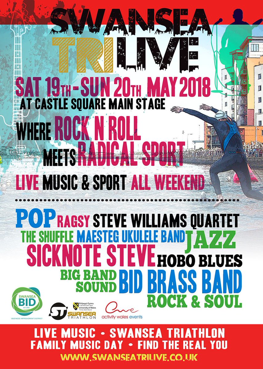 Its TIME: The acts confirmed at the years @SwanseaTRILive are <a href="/Ragsy78/">Ragsy</a> The Shuffle, Sicknote Steve, BID Big Brass Band, Maesteg Ukelele Band, Steve Williams Quartet plus more added over next two weeks.#SwanseaBID #SwanseaLiveEvents <a href="/SwanseaBID/">Swansea Business Improvement District</a> <a href="/activitywales/">activitywales</a> <a href="/UWTSD/">University of Wales Trinity Saint David</a> <a href="/epm_creative/">epm Creative</a>