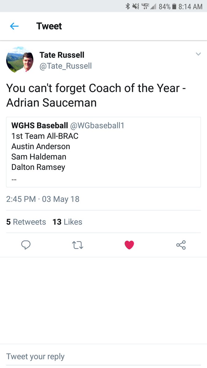 dlamb19's tweet photo. You ain't seen this one yet, because the baseball account @WGbaseball1(A.K.A The Coach, @asauceman12) is bragging on his players and not himself. But, Coach Sauce with a well-deserved accolade to add to the trophy case. A baby, the best season in more than a decade, AND CotY?!!? https://t.co/Hg9IFdrNUM