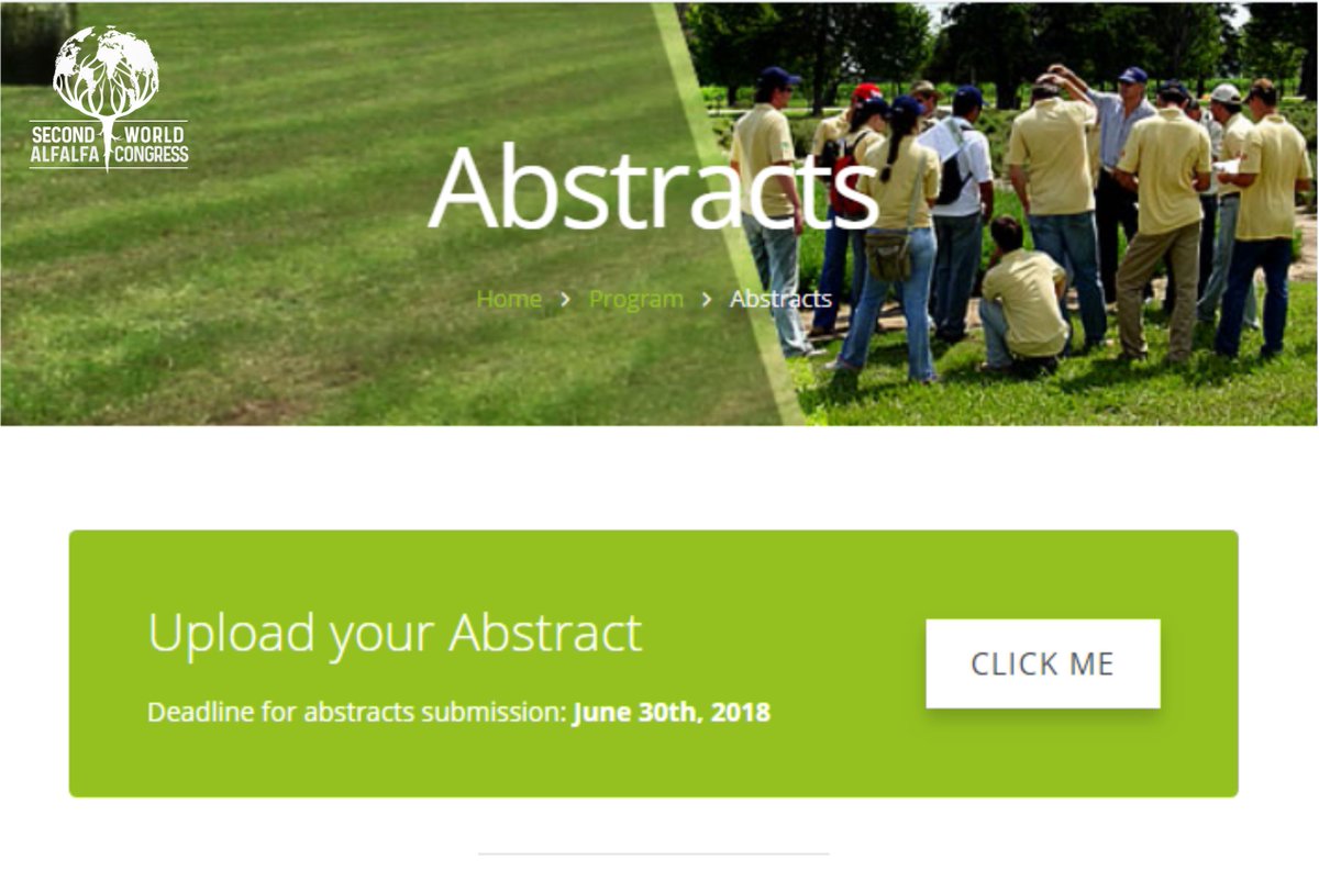 2WAC_Argentina's tweet photo. Upload your Abstract!!! Do not wait more!!! Be part of the 2nd World Alfalfa Congress!!
https://t.co/E3pfMHtAdt
#2WAC #Alfalfa #Abstracts #Resumenes @intaargentina @IntaCordoba @INTAInforma https://t.co/dOI6MB35CA