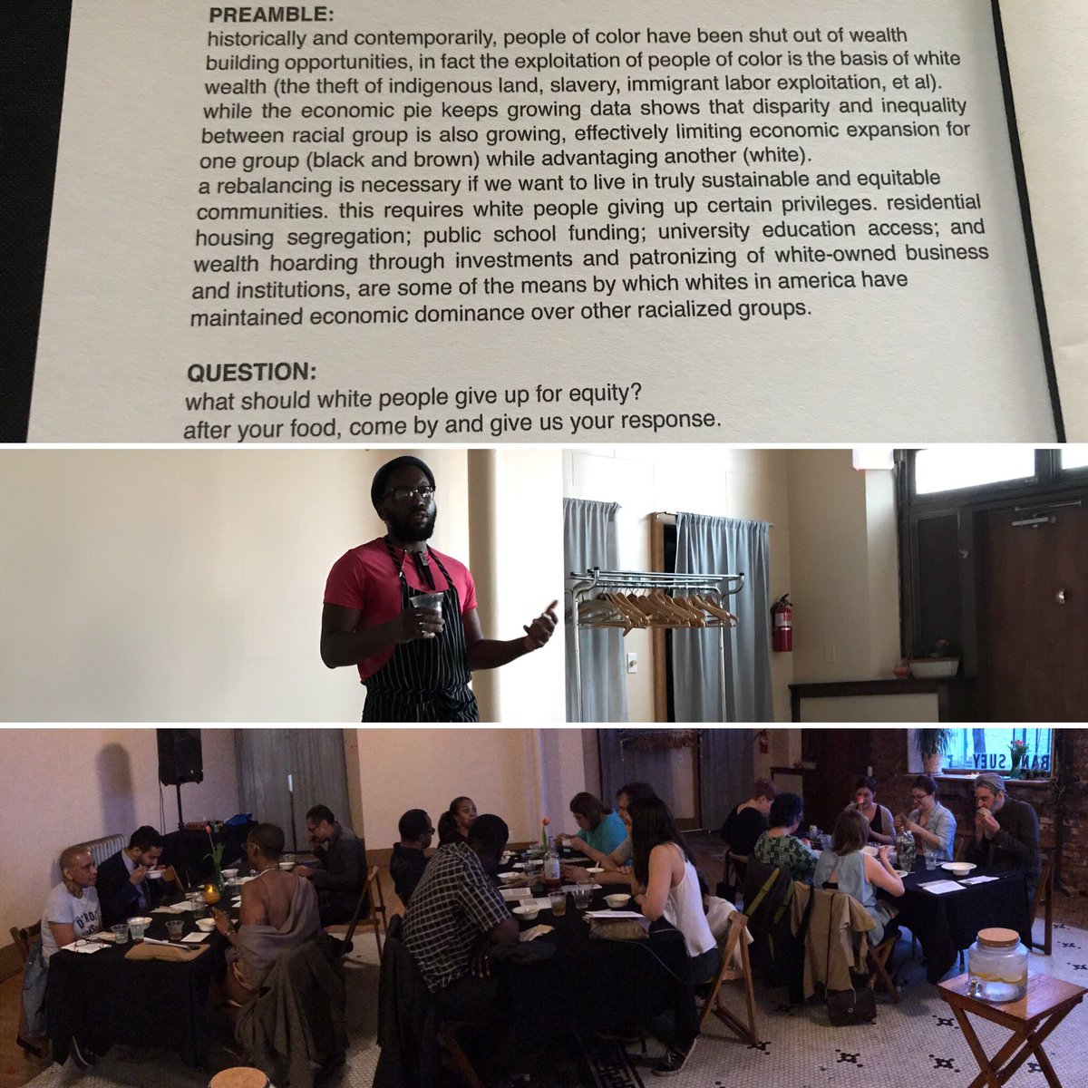 Last night I attended Tunde Wey’s “discomfort food” pop-up dinner at Saartj Hamtramck. The bluntly stated topic of conversation at each table was “what should white people give up for equality?” Locally I have one big saw, so let me whip out my bow and play it again: