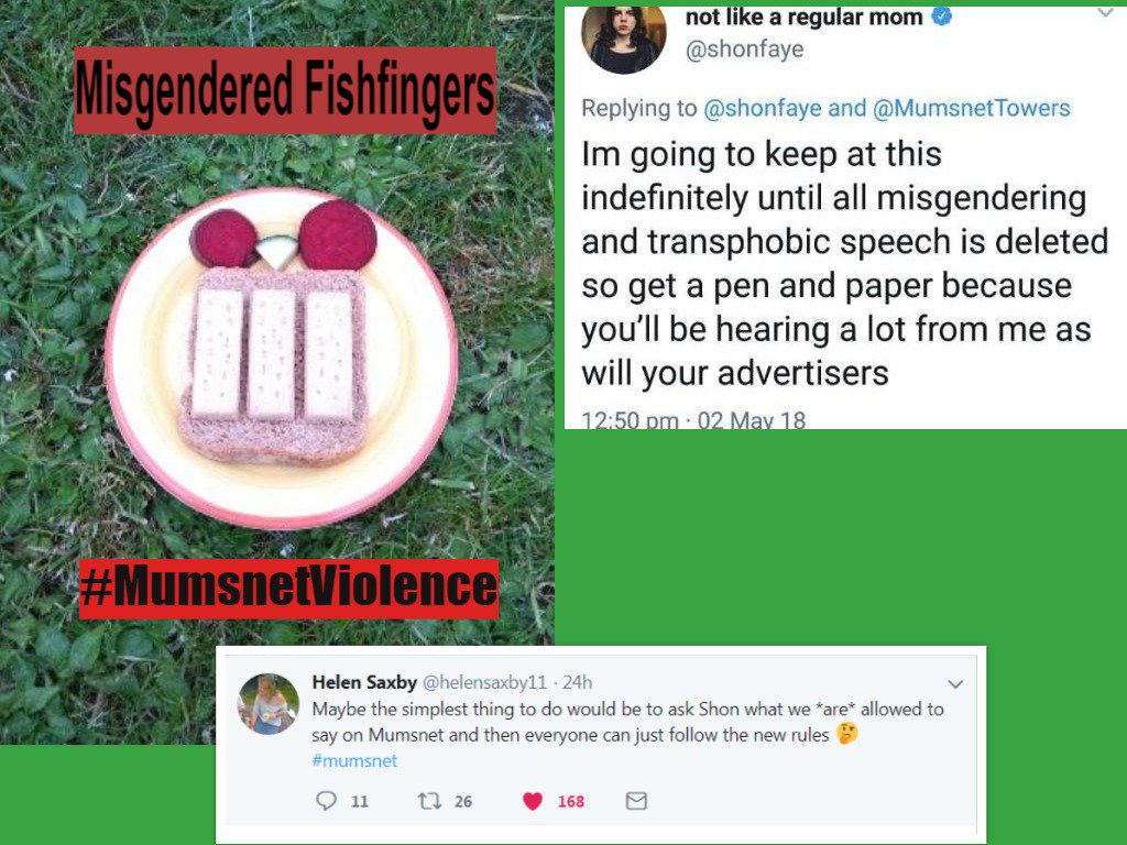 Loolovestea's tweet photo. @ManFRIDAY_ Q: When is a Fishfinger Not a Fishfinger?
A: When it's Misgendered on #Mumsnet
#manfriday
#IStandWithLindaBellos https://t.co/0nSiP6f9fZ