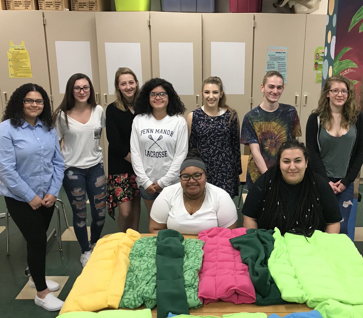 FCSPMHS's tweet photo. Woohoo... that’s a wrap! The elementary school’s weighted blankets are complete. I’m so proud of my Fashion and Design class using their math and sewing skills to make this a successful project. #givingback #SayYesToFCS #STEAM #pennmanorsd https://t.co/OzFaswVRtw
