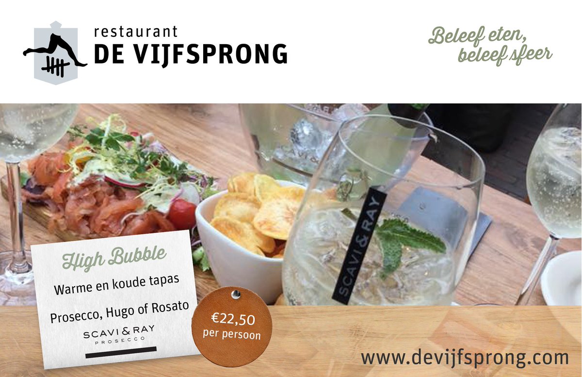 Nog geen plannen voor dit heerlijke zonnige weekend? Wat dacht je van een High Wine, Tea, Bubble of Beer op ons terras? Reserveer snel je plekje via devijfsprong.com/arrangementen