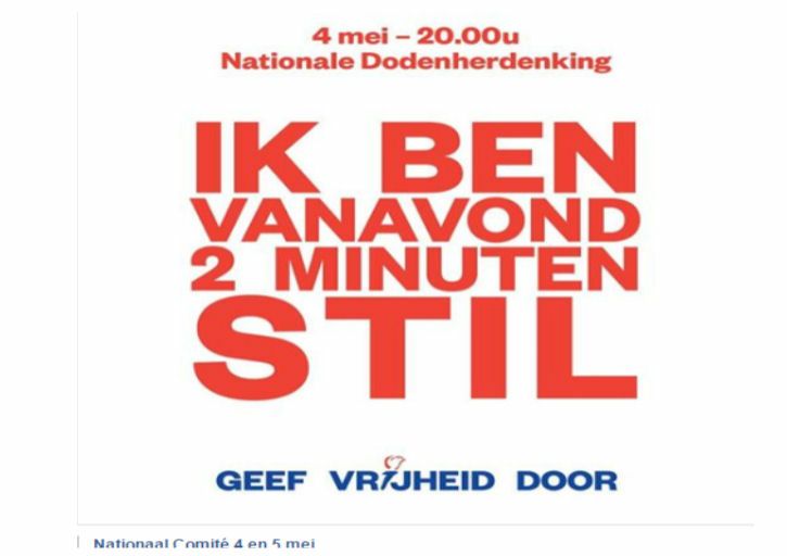 Hoewel we doorgaans gek zijn op gezellige drukte met bijbehorende luidruchtigheid zijn ook wij vanavond om klokslag 20.00 vanzelfsprekend 2 minuten stil! Even geen bestelling of andere storende activiteiten. Alvast bedankt voor de medewerking en een heel fijn weekend toegewenst!