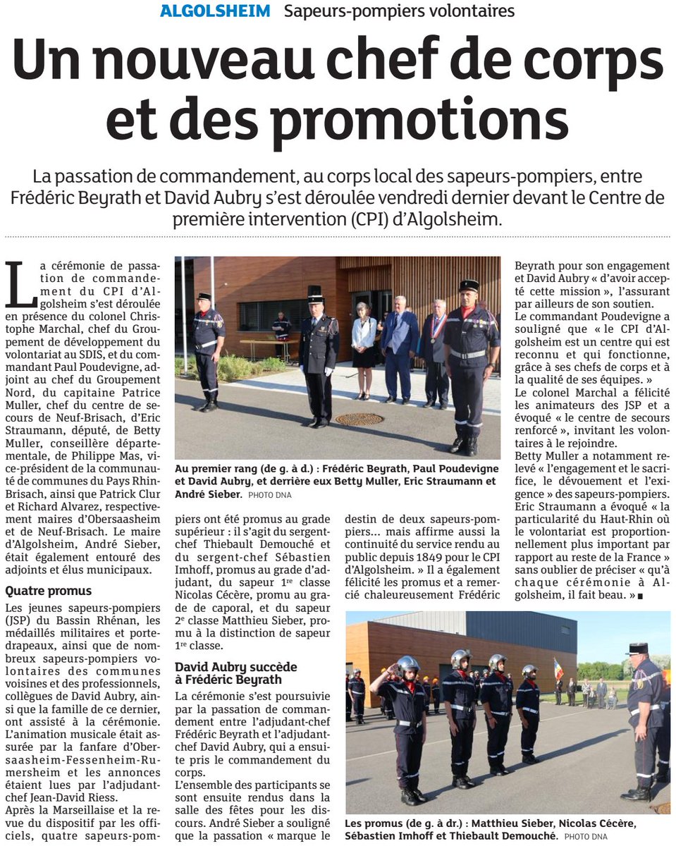 Encore un CPI communal dynamique dans le haut-Rhin @sdis68. bravo à l'équipe des #pompîers d'Algolsheim qui assure bénévolement des secours de proximité. Et bravo au nouveau chef de corps, par ailleurs SPP !