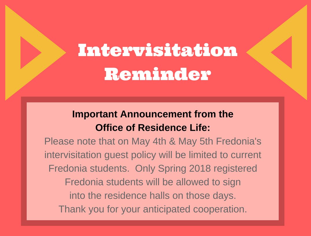 FredResLife's tweet image. 🚨ATTENTION🚨Only CURRENT Fredonia Students are allowed in Residence Halls this weekend. Thank you for your cooperation and be safe this weekend!
