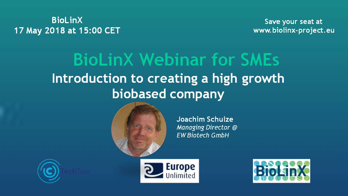 WEBINAR | on 17 May, Joachim Schulze, Managing Director of EW Biotech GmbH  (= formerly known as the Biotechnology Division of thyssenkrupp Industrial Solutions), will host our webinar on how to create a high #growth #biobased company. Interested? bit.ly/2HNzSqU