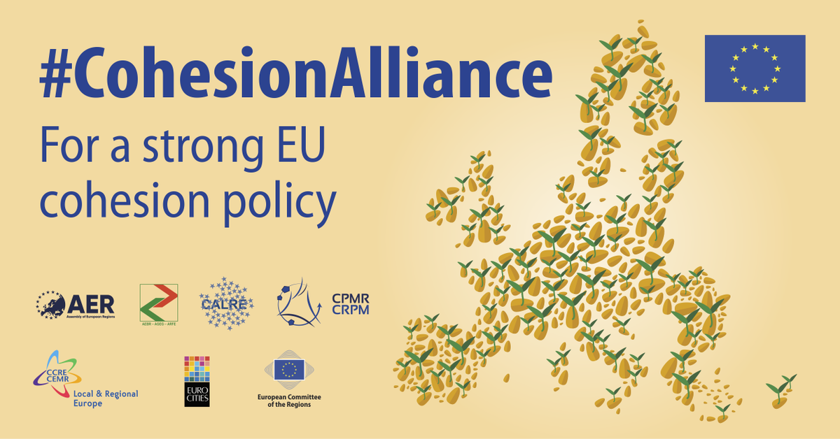 EU_CoR's tweet photo. 📢#CohesionAlliance welcomes @Europarl_EN 's call for adequate &amp; simplified funding for all #EUregions and to stop freezing funds to enforce fiscal discipline ➡️https://t.co/hz6kNl1liG
💪 @europeanregions @SocialnetAEBR @Calrenet @CPMR_Europe 
@CCRECEMR @EUROCITIEStweet #EUBudget https://t.co/oKWJyg3yQP