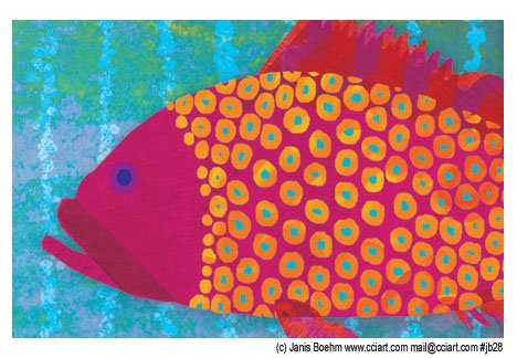This is my favorite Grouper ever, and he should be on my wall.  I love this artful fish by Janis Boehm. #whimsicalfish #grouperart