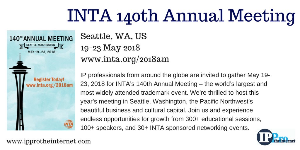 IPProMagazine's tweet image. The countdown beings till @INTA 140th Annual Meeting in Seattle | ow.ly/9r6a30jOzwp | #IP #Trademarks #LatestEvents
