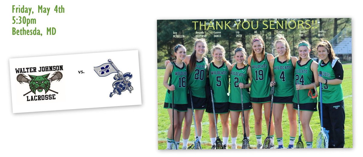 WJ_Girls_Lax's tweet photo. Can the Lady Wildcats finish the job and end the regular season with a record of 11-1???  Come out tonight to WJ @ 5:30pm and find out!
#SeniorNight  #turnaroundseason  #playoffsnextweek
@WJPrincipal @ashleyk8smith @WJWildcats  @WashPostHS @MoCoSentinel @Fridaynightlights https://t.co/lV0Y9j9drU