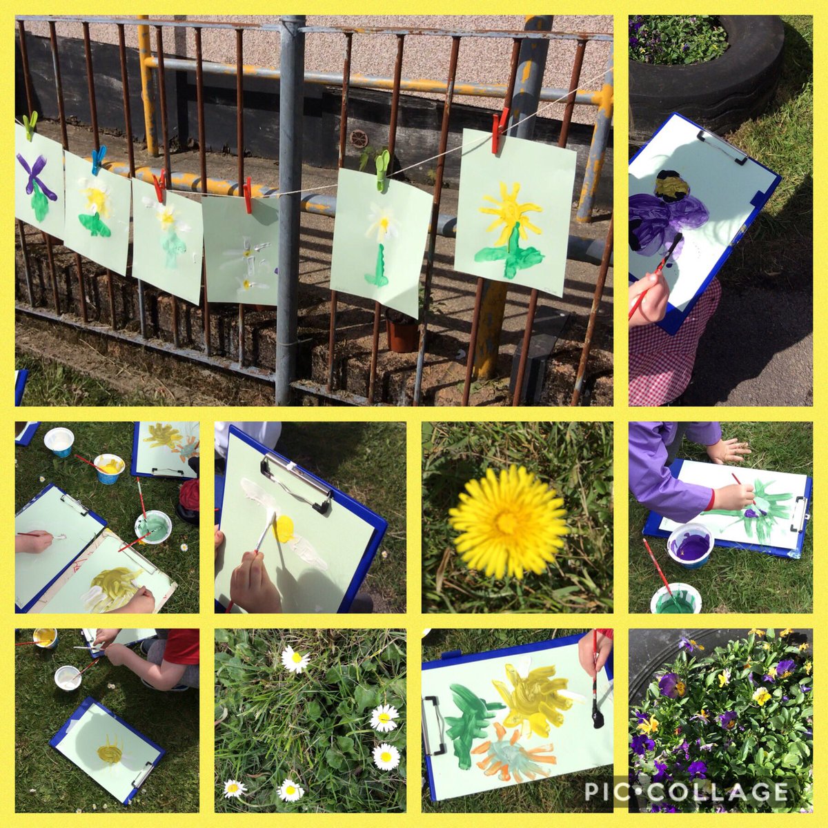 llfiaclass1's tweet photo. A day spent outdoors in the sunshine observing children painting flowers equals a happy day! Well done Class 1, beautiful creations from a child led activity. https://t.co/Y8XeiE2gcR
