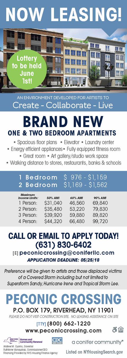 GosheaO's tweet photo. Less than one month before #PeconicCrossing Lottery! Get your application in #artists #Stormsurvivors @cdcoflongisland @ConiferRealty #homematters #downtownliving https://t.co/3oUnZXloly