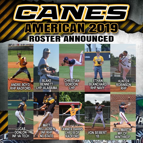 Canes American 2019 roster announced! Visit CanesBaseball.net ow.ly/bplW30jQd1c