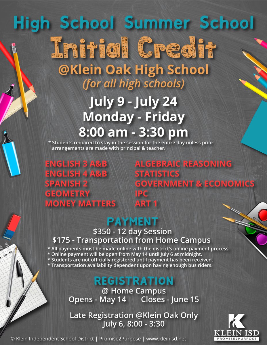KHScounselors1's tweet photo. Hey @kleinhigh, Want to get initial credit over summer school? Yes! @kaylashaw @beth_gilleland #klein5 #promise2purpose #summerschool #initialcredit #bearkatsuccess https://t.co/BRux7tMwji