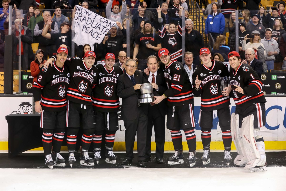 GoNUmhockey's tweet photo. Champions ➡️ Graduates

They graduated in peace today - congratulations to our Class of 2018!

• Nolan Stevens
• Dylan Sikura
• Trevor Owens
• Jake Theut
• Garrett Cecere 

#NU2018 | #HowlinHuskies https://t.co/vFoHoWldNE