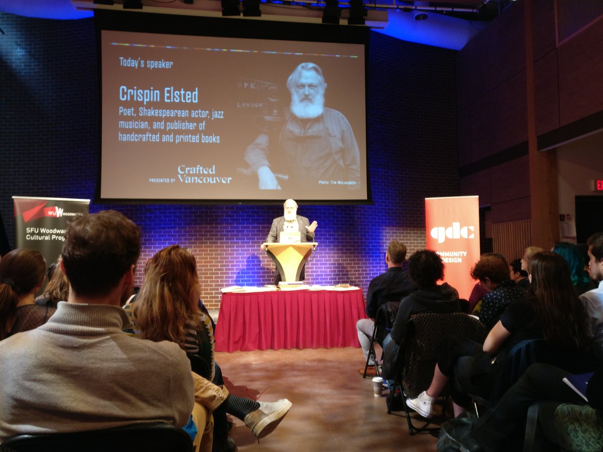 Crispin from my documunentary #barbarianpressfilm have a great talk this morning #creativemorningsvancouver. Loved the postcard of Crispin!! #CMVan #creativemornings