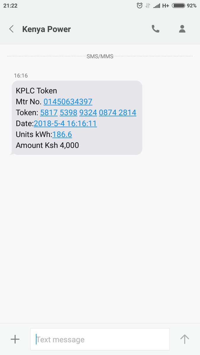 KResearcher's tweet photo. Public pressure works. 

Bought power units today from Kenya Power's 888880 code and the token number came in faster than the Mpesa confirmation text😁😁. Keep pushing for better services. https://t.co/bZlo509wP3