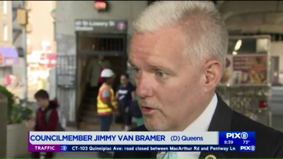 JimmyVanBramer's tweet photo. More great coverage of yesterday’s 7 Train Rally from @KalaRamaTV of @PIX11News https://t.co/9GL4LiYMCv #FixTheMTA #7TrainBlues https://t.co/CytFyCNcvW