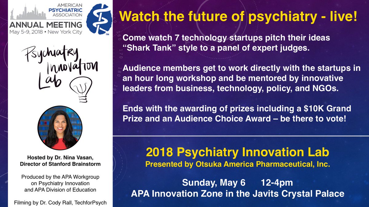 RealiteerVR's tweet image. We are so honored to be selected as one of the 7 finalists to pitch at American Psychiatric Association Annual meeting this Sunday!!!!
If you are in town come support us!!
psychiatry.org/psychiatrists/…