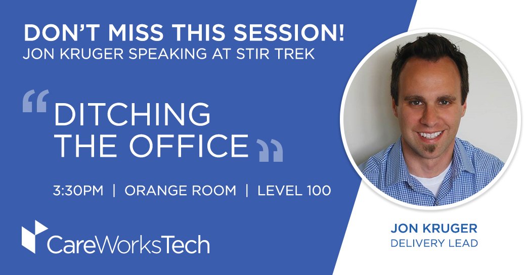 CareWorksTech's tweet image. Stop by the @CareWorksTech booth today between 12pm-1pm and meet @stirtrek speaker @JonKruger  #StirTrek #Event #CareWorksTech