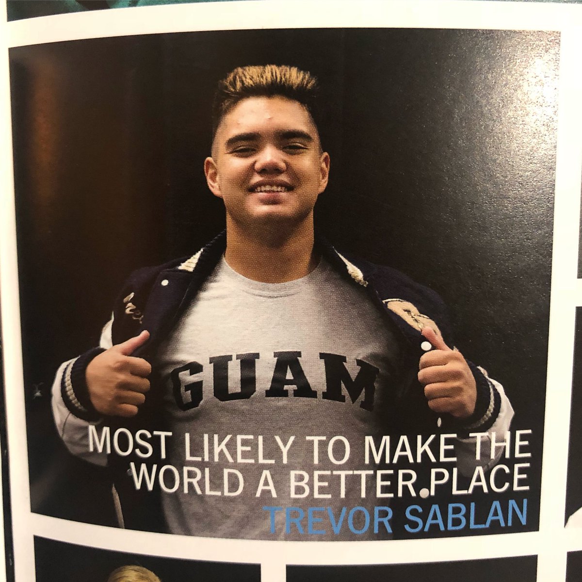 DonnellSablan's tweet photo. Trevor voted “most likely to make the world a better place” for Senior Superlatives.
He already has for many! 😍😊 @tjguam55 #tjguam #sablantribe #strong #sablanstrong #sablankids #sablan https://t.co/5YGY0PzUcv