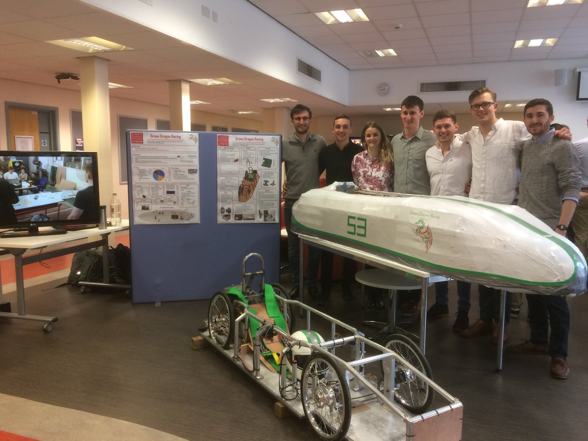 Team Green Dragon Racing presenting their hard work at the Cardiff University Mechatronics Project 2018 poster presentations #greenpower #greendragonracing