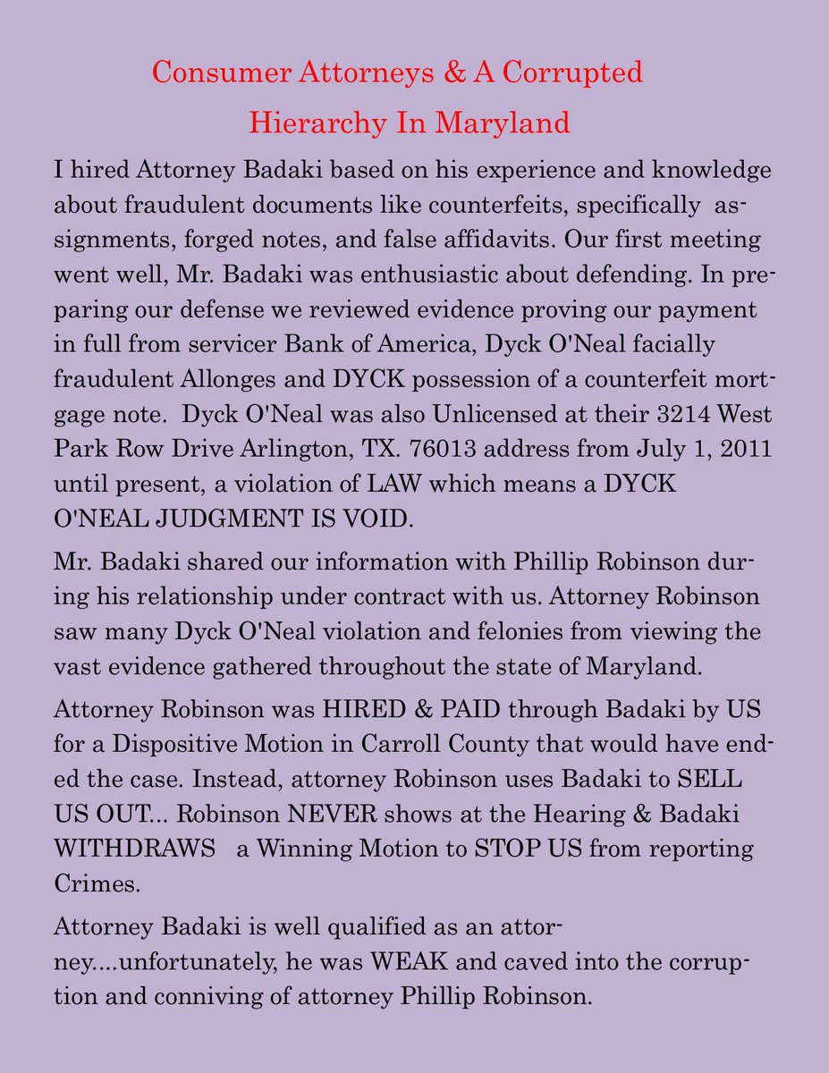 truthsearch1957's tweet photo. Attorneys Below
Breach Fiduciary Duty
#SellOut Clients
#CoverUp NMS15a $Crimes
Collude 4 $THEFT
DAMAGE Clients to HELP CORRUPT
MD Bar
Court of Special Appeals
Court of Appeals
#VacateYourIllegalJudgments
#BOYCOTTMD @UnderArmour @LeggMason @CharlesSchwab @Marriott @mccormickspices https://t.co/C4hPMkR3LK