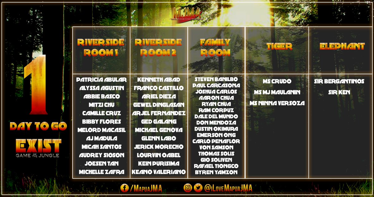 iloveMapuaJMA's tweet photo. Just a day before the biggest MJMA event begins!  Rules are necessary towards your survival in the Jungle and here are some important rules to remember and what you need to bring to make your experience at EXIST 2018 more enjoyable:

#EXIST2018
#GameOfTheJungle https://t.co/9Kz7DOszMa