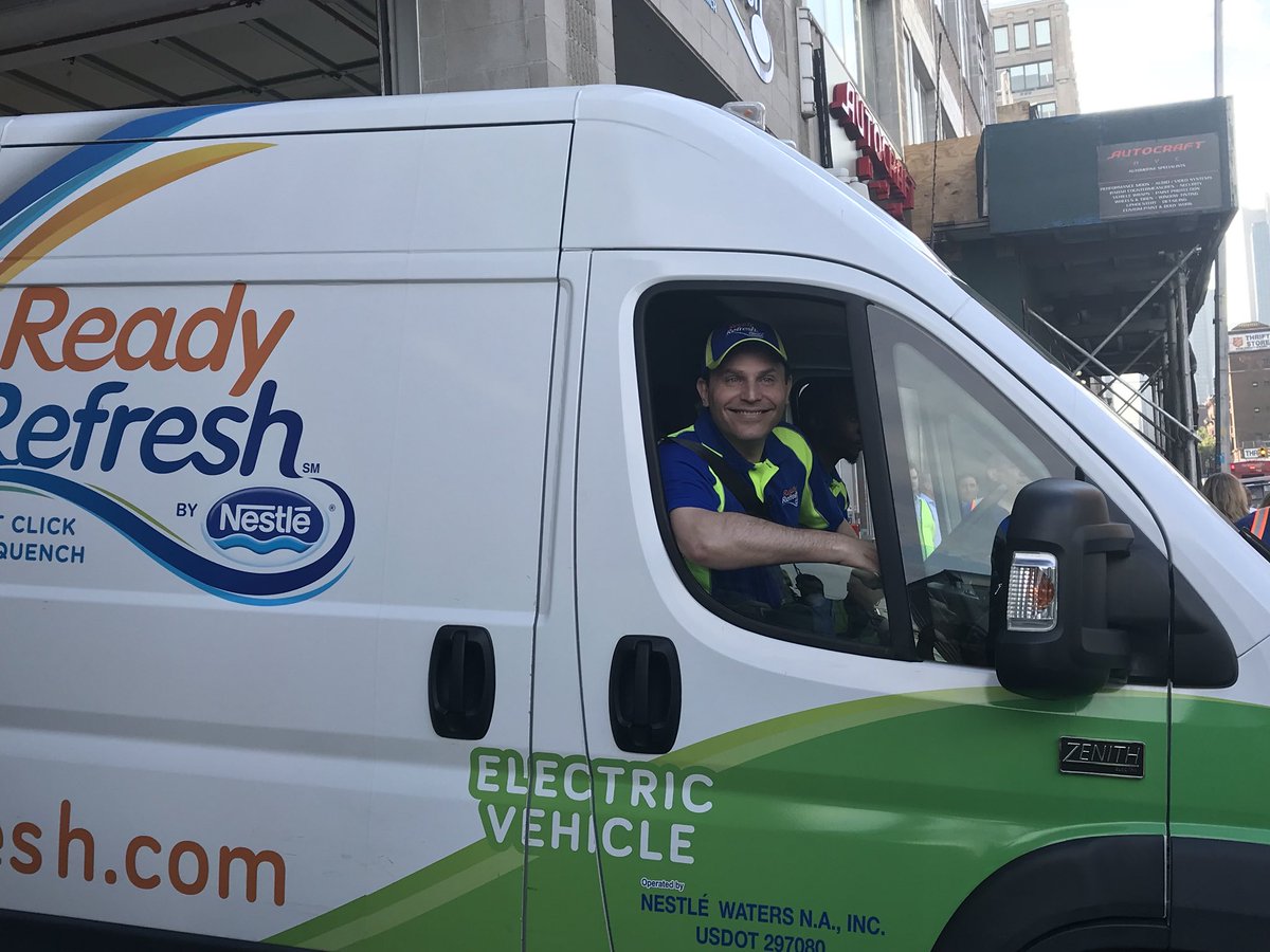 NestleWatersNA's tweet image. President &amp;amp; CEO Fernando Merce helped make some Manhattan deliveries this morning. Our NYC @ReadyRefresh facility uses these electric vehicles for deliveries to increase efficiency &amp;amp; reduce emissions. #Sustainability #ReadyRefresh