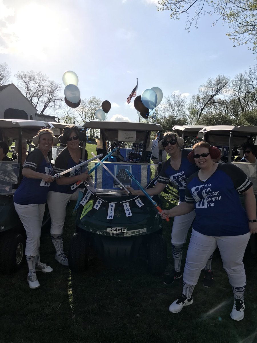 AngieLansing's tweet photo. Beautiful day for our #LadiesTee2018 with some creative supporters. May the course be with you @avester8809 and the ISU Credit Union. https://t.co/rdIxh8a2s5